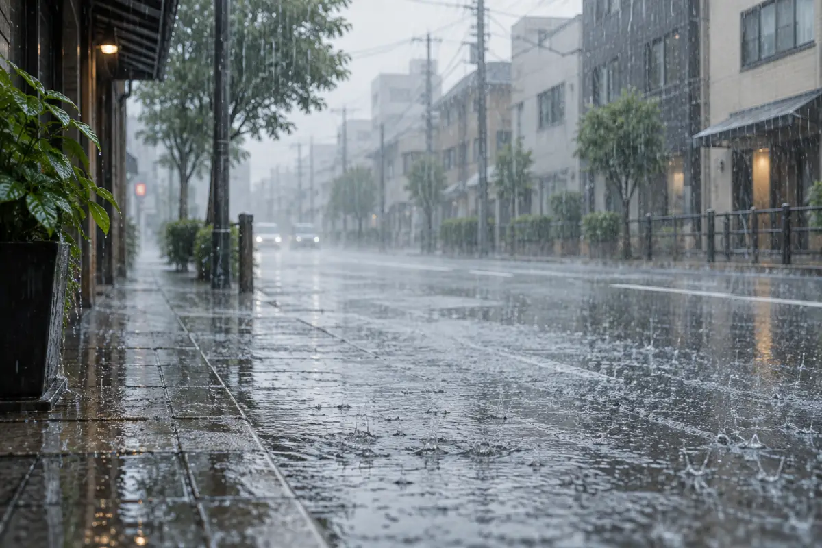 強い雨が降る街路の概念イメージ